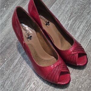 Audrey Brooke Scarlet Peep Toe Heels